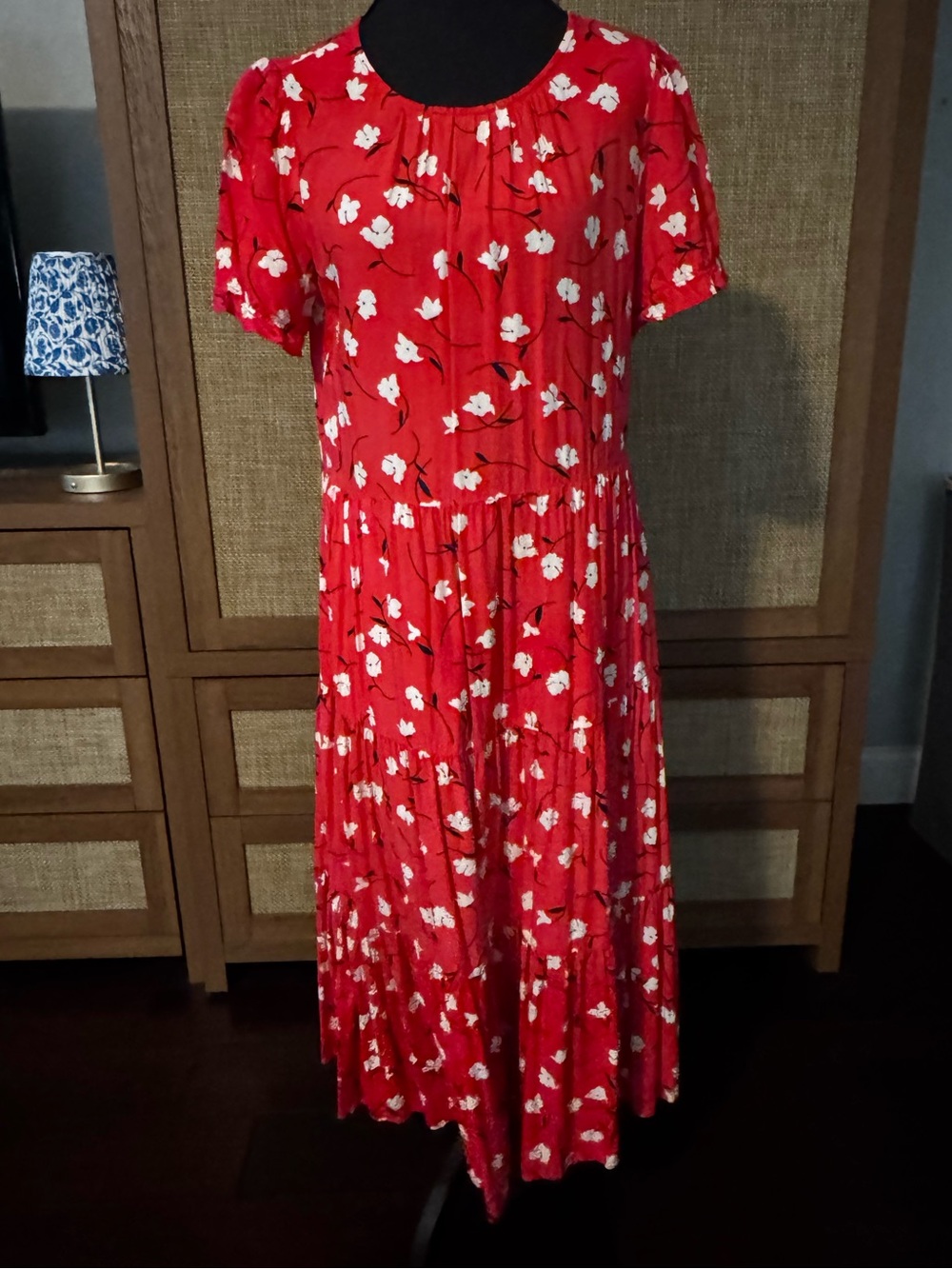 J. Crew Red Floral Midi Dress. Size small.